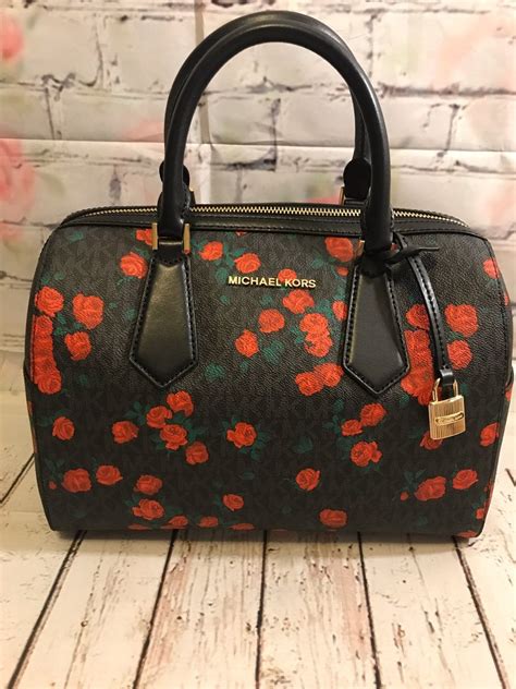 michael kors flower black purse|michael kors black purses outlet.